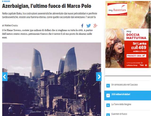 "Corriere della sera" highlights must see places of Baku